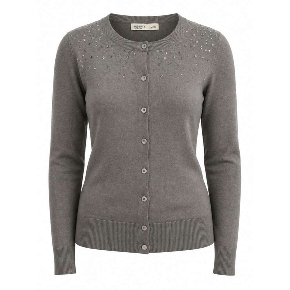 Old Navy Women's Gray Embellished Crewneck Cardigan